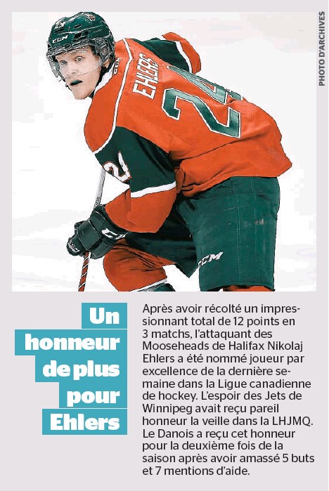 Nikolaj Ehlers joueur par excellence des ligues juniors canadiennes de hockey