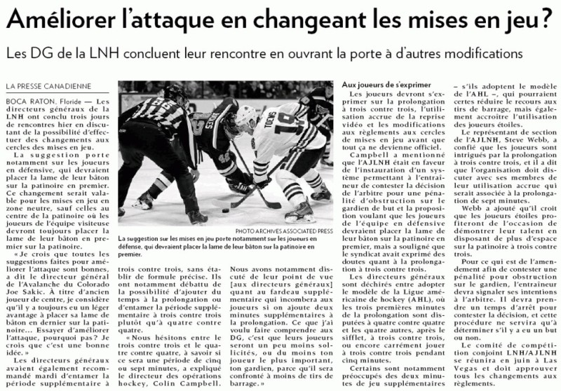 NHL : les mises en jeu pourraient également être modifiées