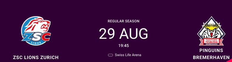 Aufstellung der Teams für das Spiel ZSC Lions vs. Pinguins Bremerhaven