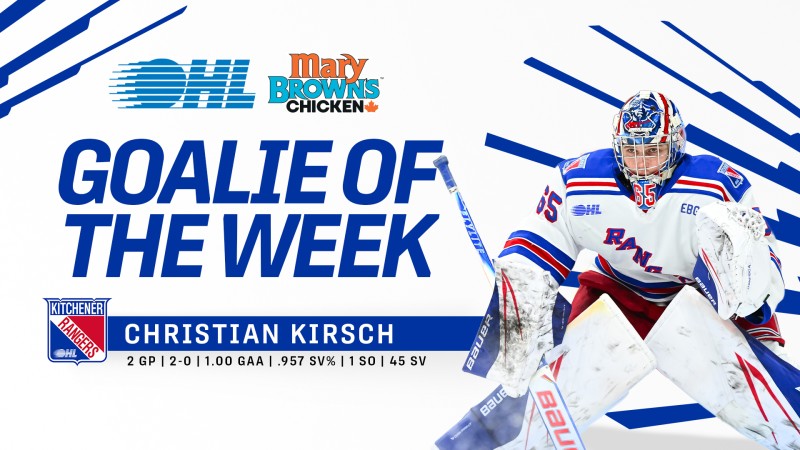 Christian Kirsch est le gardien de la semaine en OHL