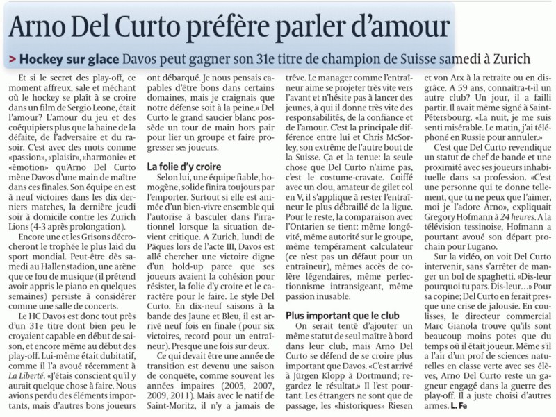 Arno Del Curto préfère parler d'amour