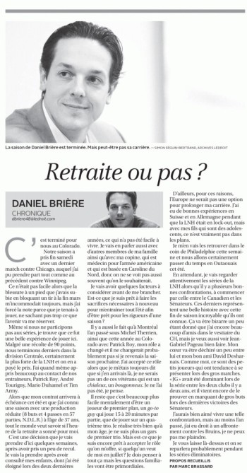 Daniel Brière : vers la retraite plutôt qu'une fin de carrière en Europe