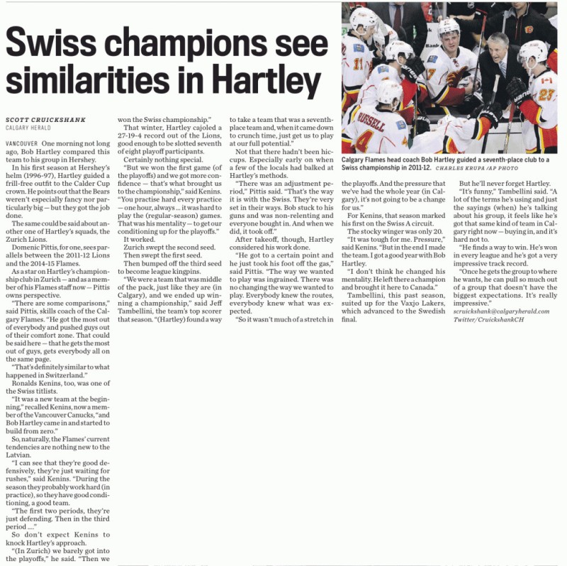 Les similitudes du parcours de Bob Hartley avec Calgary et Zurich