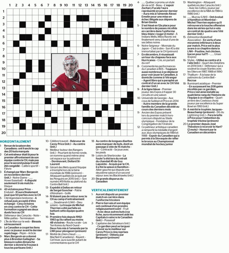 Mots croisés spécial hockey