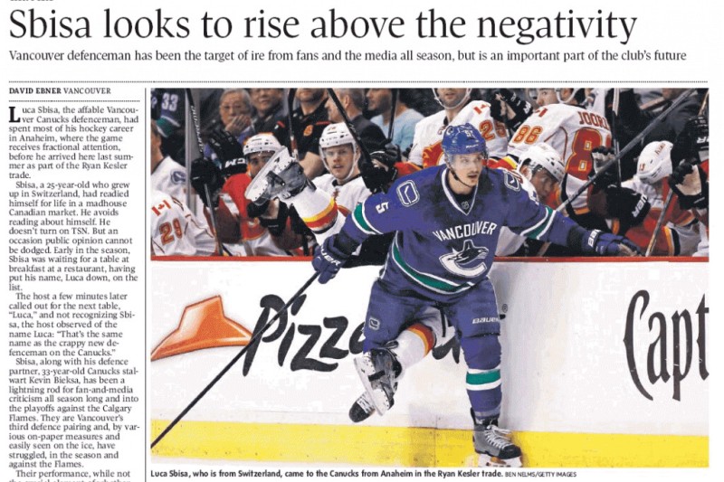 Luca Sbisa fait fi des critiques des fans et des medias