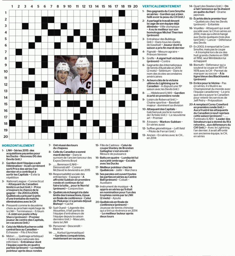 Mots croisés spécial hockey