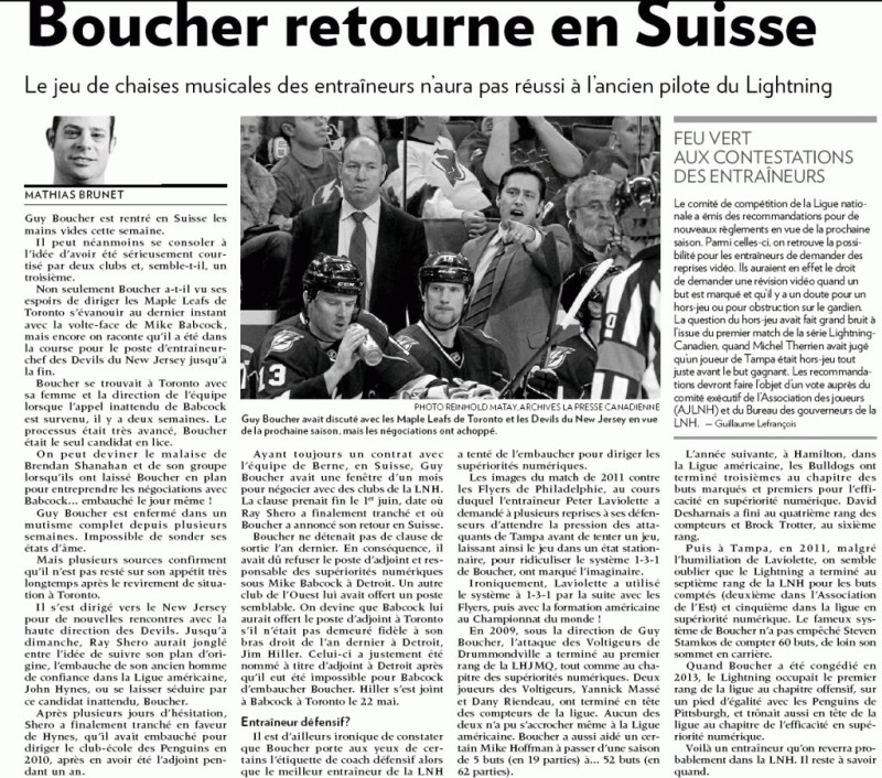 Les tribulations de Guy Boucher en Amérique du Nord