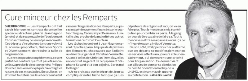 Jean Gagnon perd son job auprès des Remparts de Québec