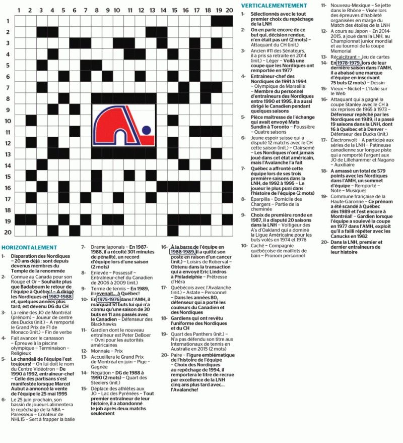 Mots croisés spécial hockey