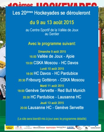 CSKA Moscou, Munich et Pardubice invités aux 20èmes Hockeyades, le programme