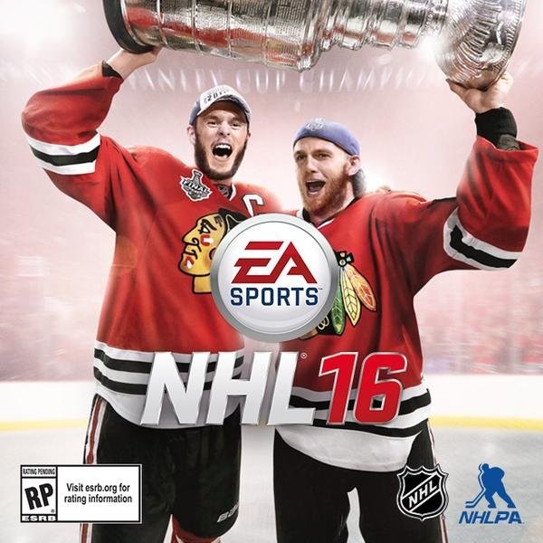Patrick Kane et Jonathan Toews en couverture de NHL 16