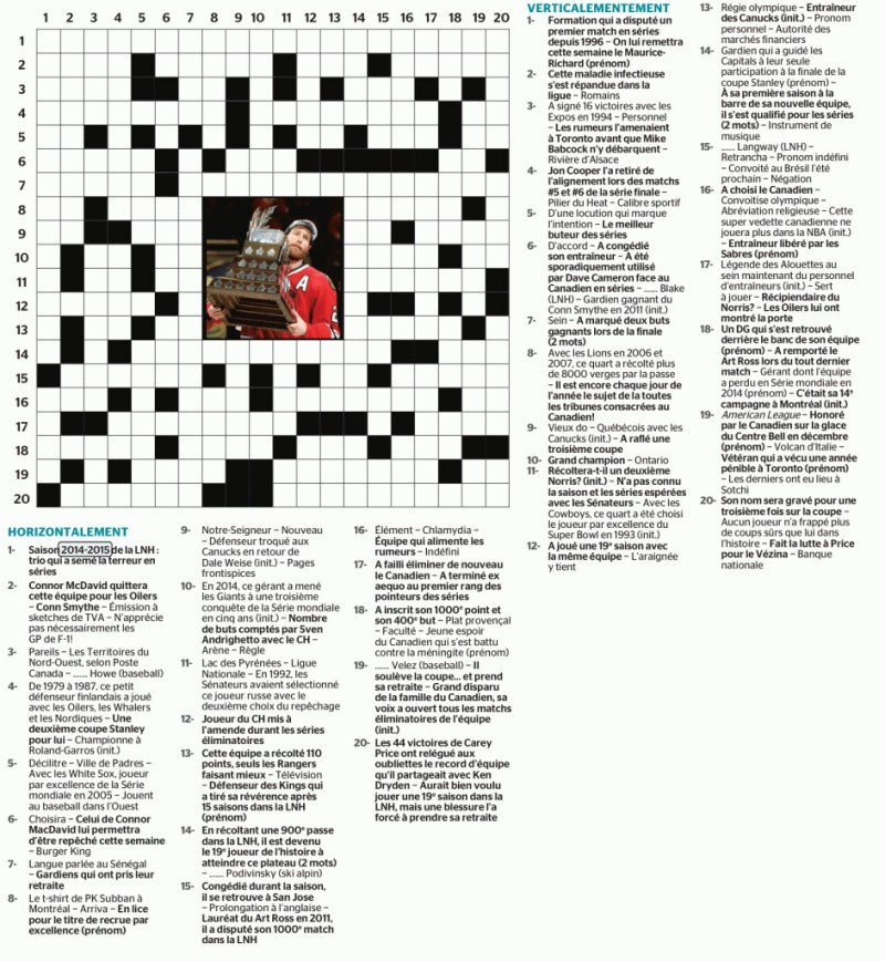 Mots croisés spécial hockey