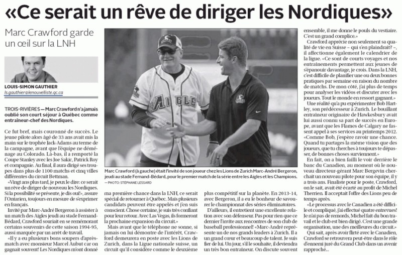 Marc Crawford : «Ce serait un rêve de diriger les Nordiques»