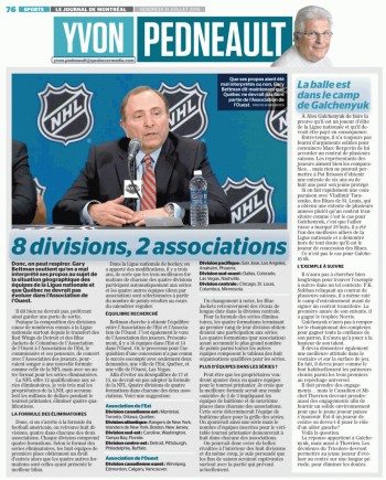 NHL : 8 divisions, 2 associations