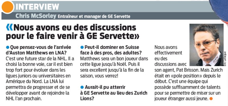Chris McSorley était aussi sur le dossier Auston Matthews