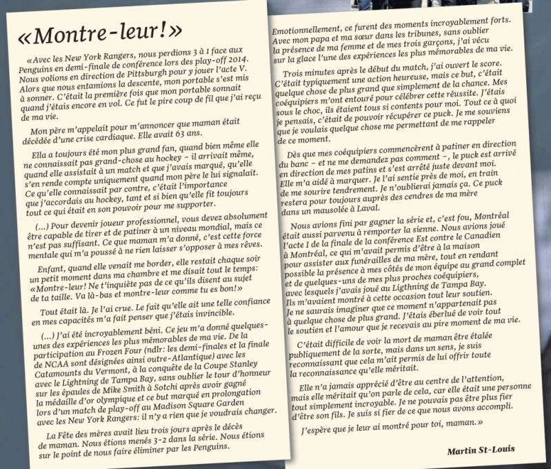 Traduction de la lettre de Martin St-Louis à sa maman décédée