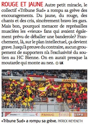 Du mieux mais toujours le pire dans les tribunes du HC Bienne