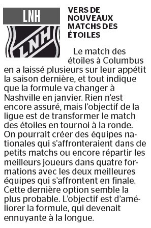NHL : un match des étoiles sous forme de tournoi ?