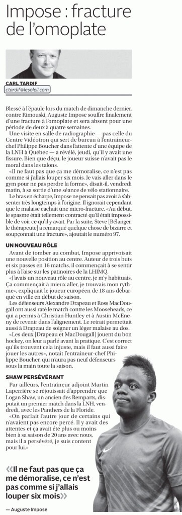 Les réactions d'Auguste Impose suite à sa blessure