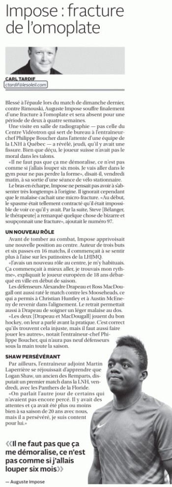Les réactions d'Auguste Impose suite à sa blessure