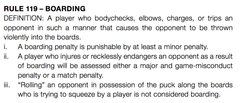 Le coin de l'arbitre : Charge contre la bande ("boarding")