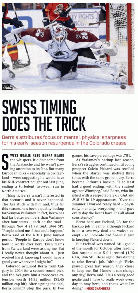 Reto Berra à l'honneur dans The Hockey News