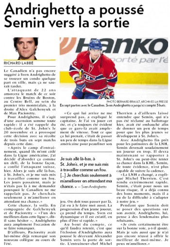 Sven Andrighetto a poussé Semin vers la sortie