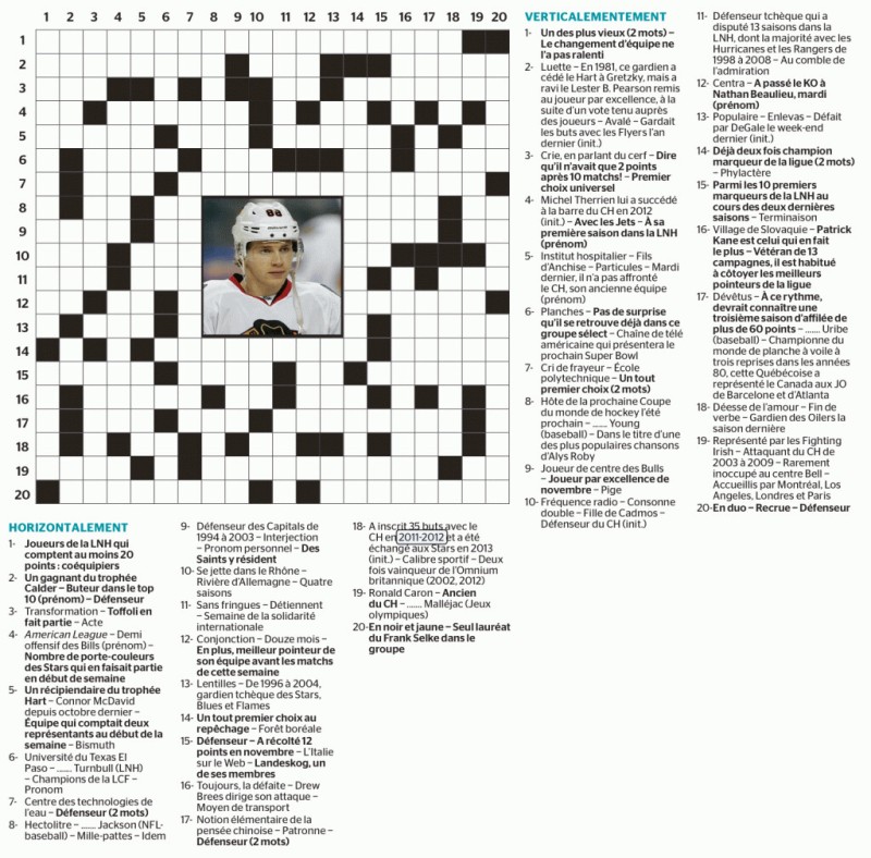 Mots croisés spécial hockey