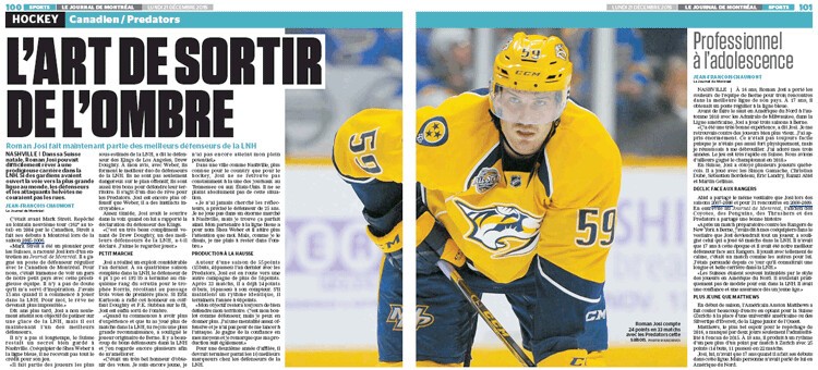 Roman Josi à l'honneur du Journal de Montréal
