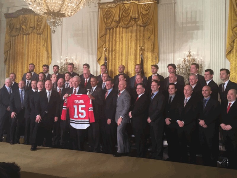 En live : les joueurs des Blackhawks reçus à la Maison Blanche