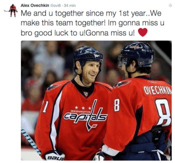 Le joli message d'Alex Ovechkin à son ex-coéquipier Brooks Laich
