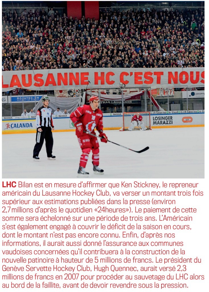 Lausanne HC : un déficit en fin de saison et un prix d'achat 3 fois plus élevé
