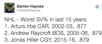 Une statistique peu enviable concernant Jonas Hiller