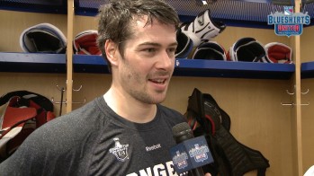 Raphael Diaz à l'interview après son 1er entraînement avec les Rangers
