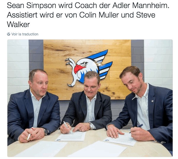 Sean Simpson est le nouveau coach d'Adler Mannheim