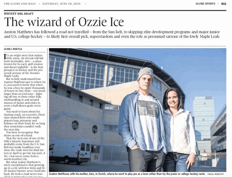 Superbe article sur le parcours d'Auston Matthews