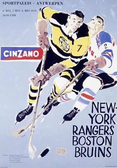 Rétro : poster pour un match Rangers-Bruins en Belgique en 1959