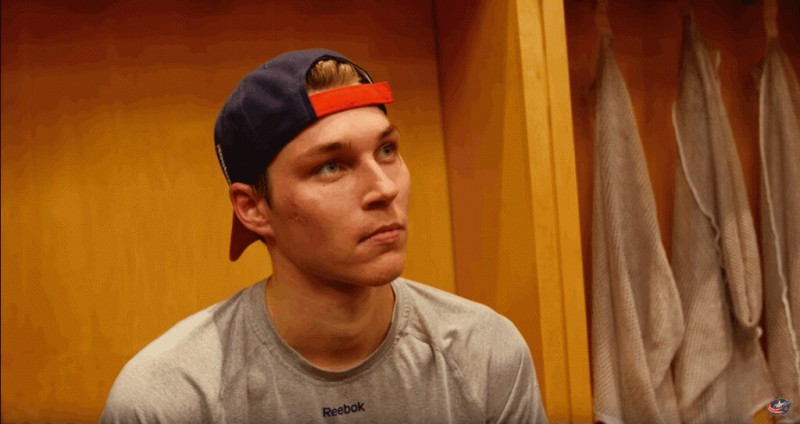 Interview d'Elvis Merzlikins à son premier jour à Columbus