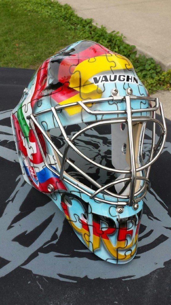 Le masque Team Europe de Thomas Greiss pour la Coupe du Monde