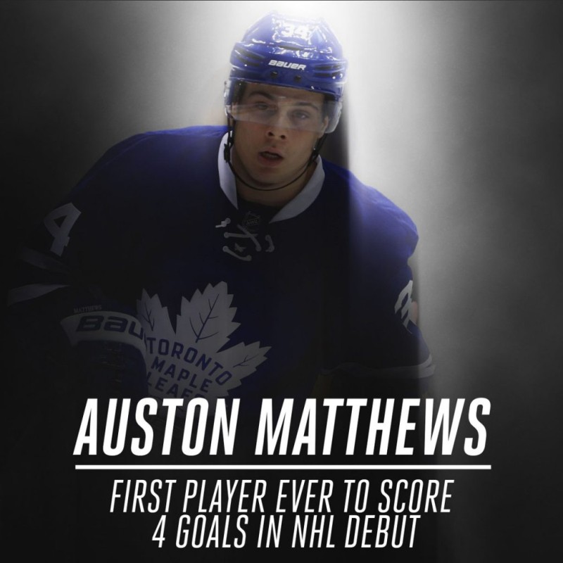 Auston Matthews marque l'histoire avec 4 buts à son premier match de NHL