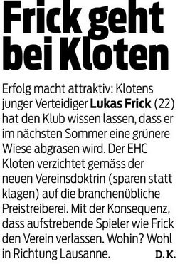 Lukas Frick devrait rejoindre Lausanne la saison prochaine