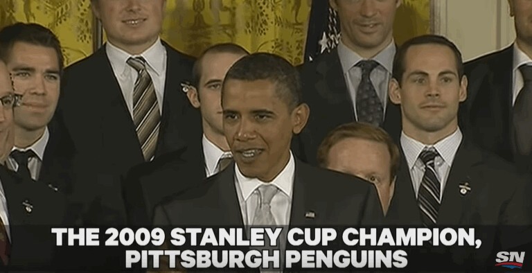 Barack Obama et la Coupe Stanley pendant les 8 ans de sa présidence
