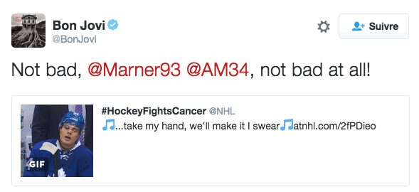 L'avis de Bon Jovi sur la performance d'Auston Matthews et Mitch Marner