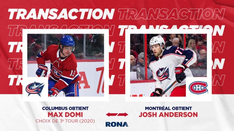 Le Canadien échange Max Domi contre Josh Anderson