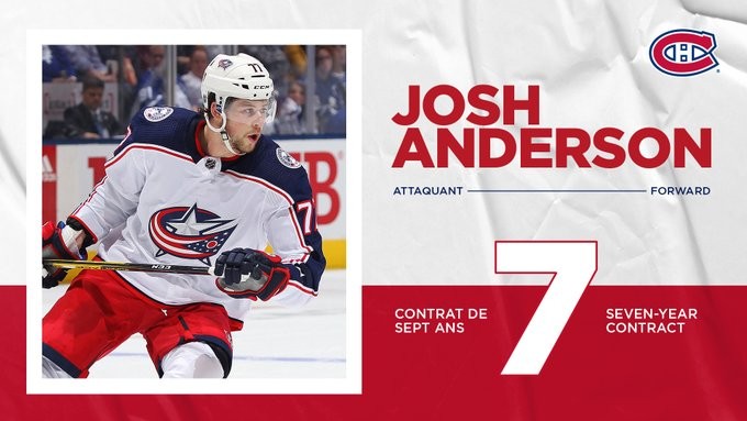 Le Canadien offre un contrat de 7 ans à Josh Anderson