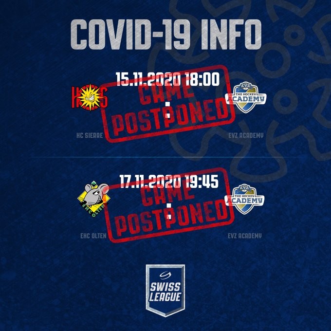 Les matchs de l'EVZ Academy face à Sierre et Olten sont reportés