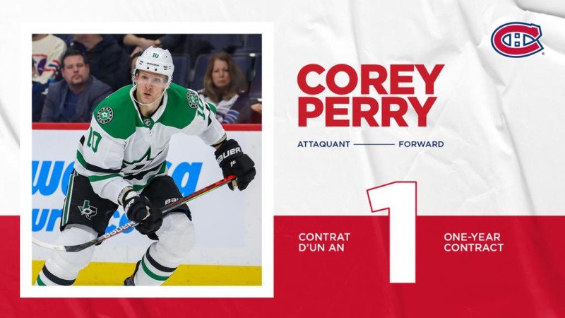 Corey Perry rejoint le Canadien de Montréal