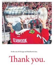 Brent Seabrook s'offre une publicité pour remercier les fans de Chicago