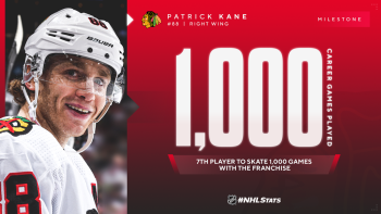 Patrick Kane est devenu le plus jeune joueur des Blackhawks à atteindre les 1'000 matchs