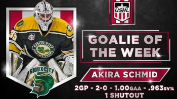 Akira Schmid nommé gardien de la semaine en USHL